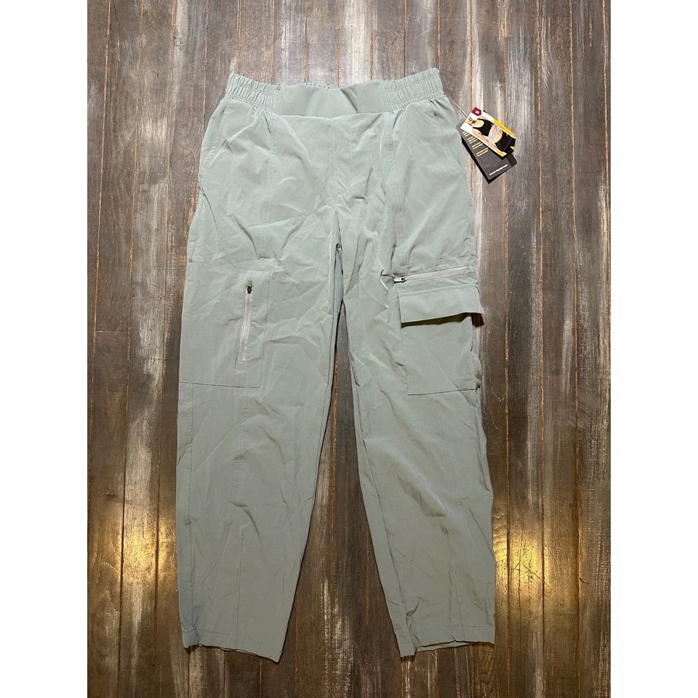 Avia Womens Commuter Cargo Pants‎ Sage Green Elastic Waist Tapered Cropped